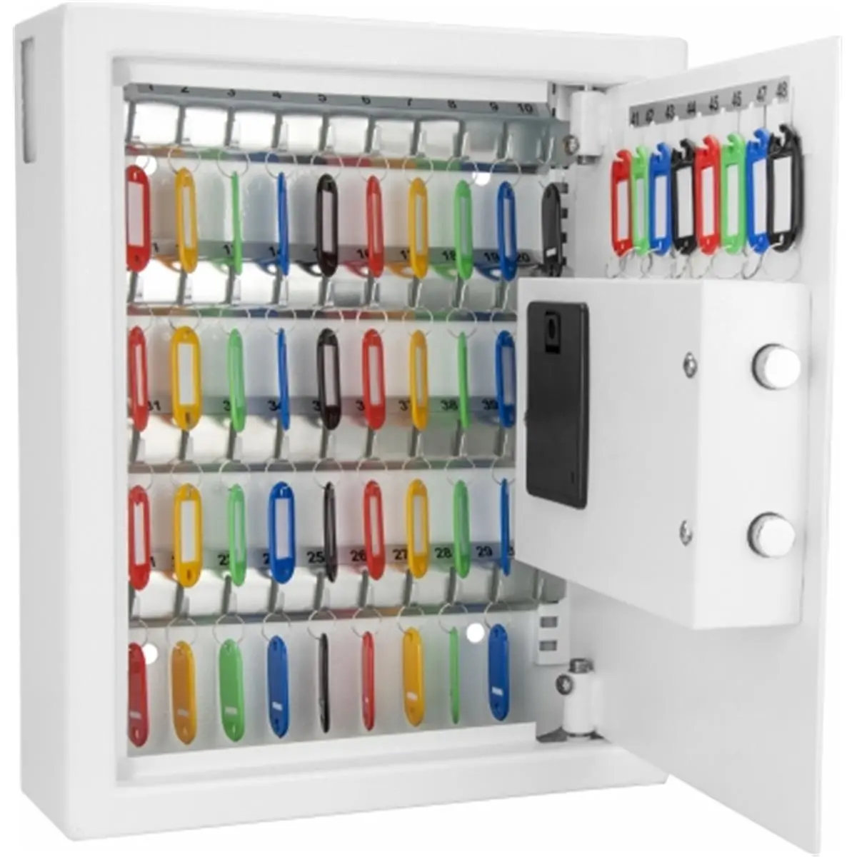 212 MAIN Digital Wall Key Safe, 48-Key Steel Storage Organizer, Wall Mount, Digital Lock, Pre-Drilled, Key Tags, Colored
