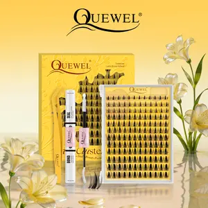 QUEWEL Fairy Manga Lash Clusters Kit Invisible Band with 144pcs Individual Lashes, C Curl for DIY Lashes, Waterproof Long Lasting, Wet Look Manga Lash Clusters Kit, Full Kit for Cute Style Spring GlowUp
