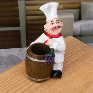 Creative Chef Storage Bucket Statue Figurine, Vintage European Style Resin Craft, Home Decor for Restaurant Bar Coffee Shop Counter Top