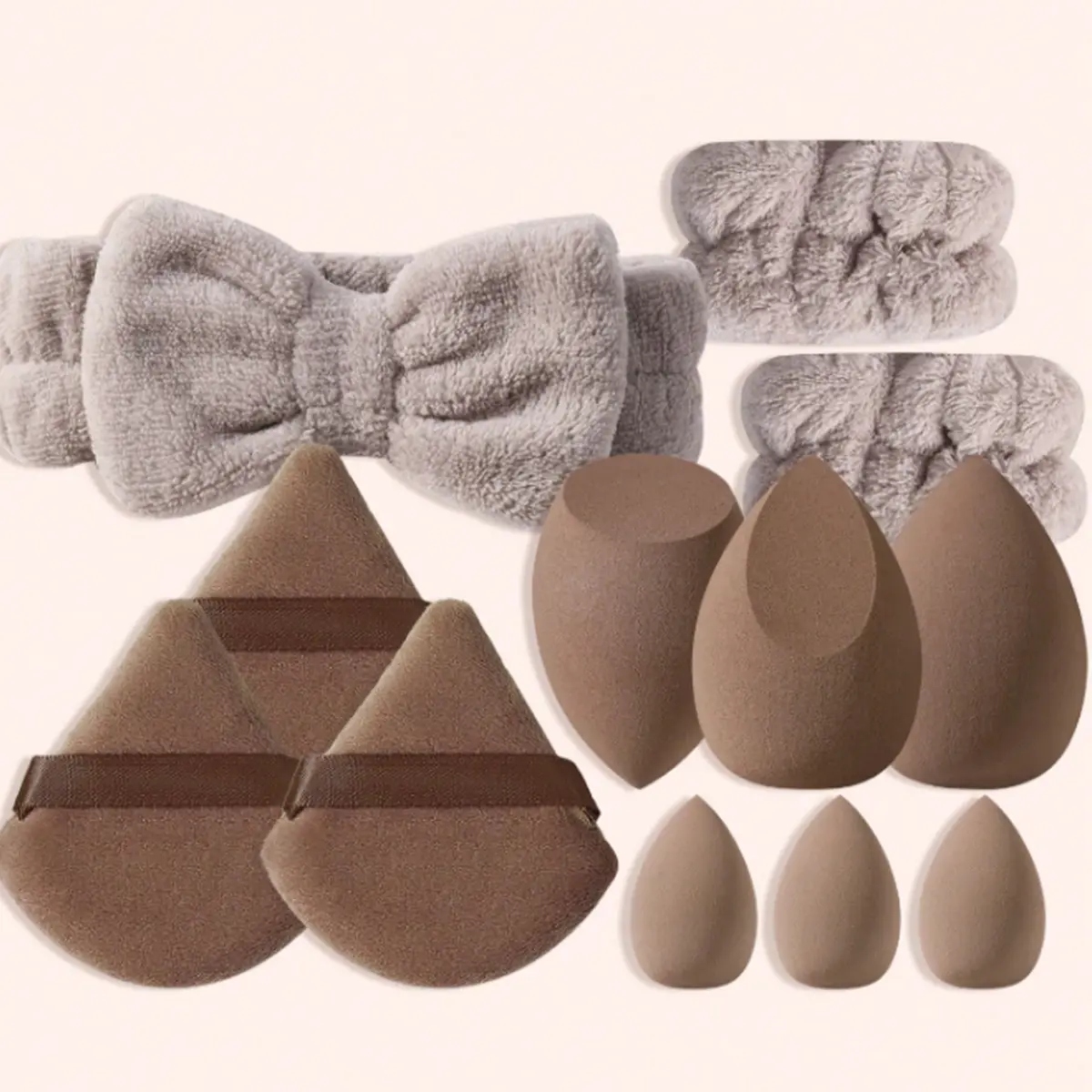 12-Piece Daily Makeup & Skincare Tool Kit - Fluffy Headband, Non-Latex Foundation Blenders, Triangle Powder Puffs, Ultra-Soft for Sensitive Skin, Elegant Styling Gift for Women, Wrist Bands, Valentine’s Day, Birthdays, Cosmetic, Elastic, Makeup Routines,,