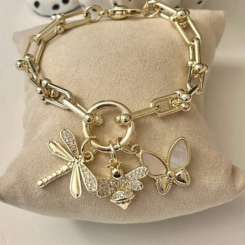 The Layla Dragonfly & Friends Charm Bracelet 14k Gold Plated