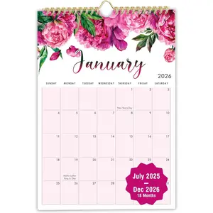 Floral Wall Calendar July 2025 - Dec 2026