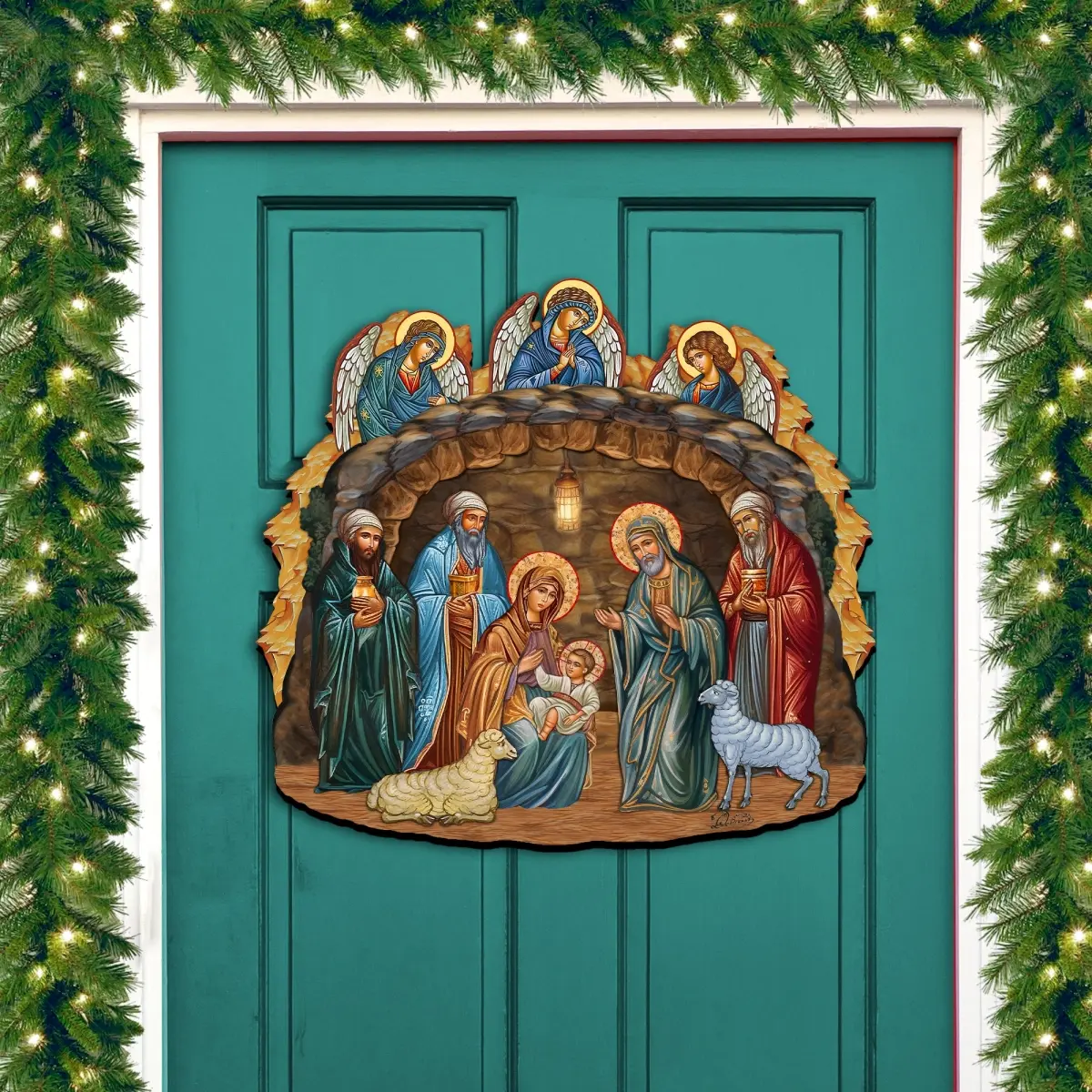 Designocracy 8652762H UV-Coated Wooden Decorative 24x18in Rectangular Orthodox Nativity Scene - Festive Door Hanger, Wall Mount, Religious Home Gift