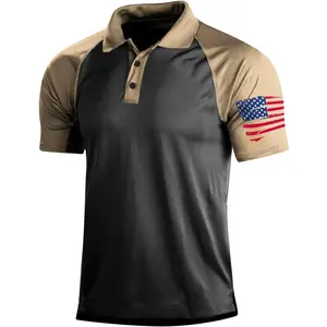 Short Sleeve Military Tactical Tees Men's American Flag Polo Shirt Day Print Zipper Turn Down Collar Blouse Short Casual Cotton Menswear Big Birthday