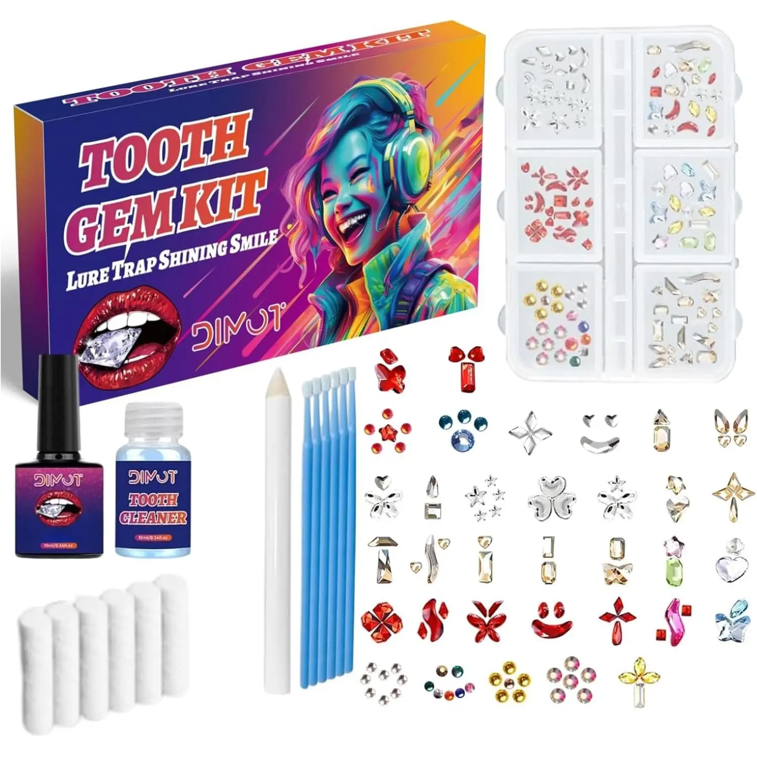 DIY Tooth Gem Kit Sparkling Shiny Crystals Fashion Teeth Jewelry Ornaments Professional Easy DIY Teeth Gem Starter Kit Home Oral Beauty Decor Accessories For Daily Party Cosplay