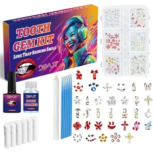 DIY Tooth Gem Kit Sparkling Shiny Crystals Fashion Teeth Jewelry Ornaments Professional Easy DIY Teeth Gem Starter Kit Home Oral Beauty Decor Accessories For Daily Party Cosplay