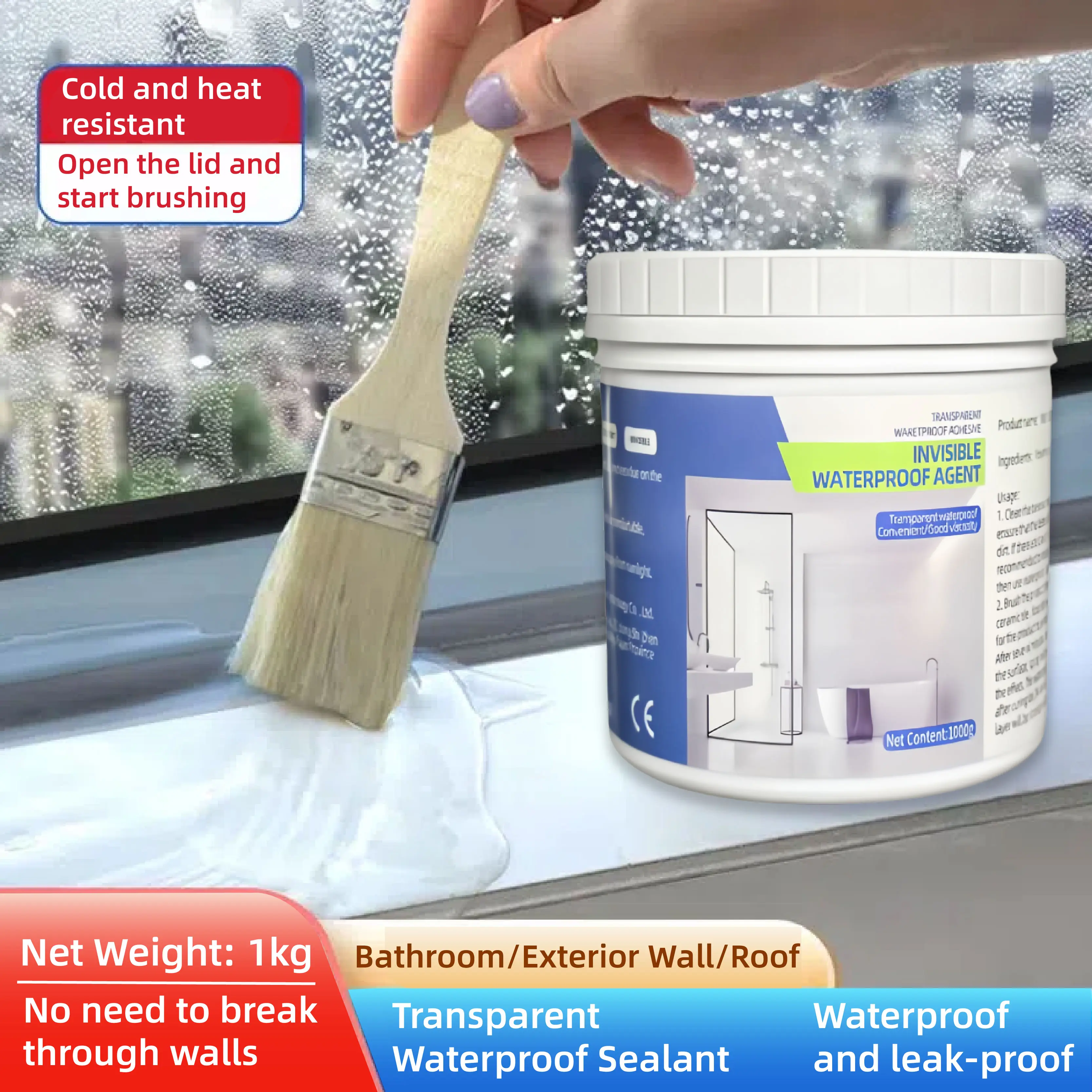 1000g Transparent Waterproofing Adhesive - Super Strong Adhesion Invisible Sealer, Long-Lasting, Water Resistant for Tile, Cement Roofs, Internal Walls (2000g Package Option Available)