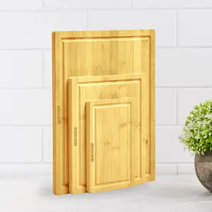 onncom Set of 3 Bamboo Wooden Cutting Boards for Kitchen Meal Prep & Serving- Charcuterie & Chopping Butcher Block for Meat - Kitchen Gadgets Gift
