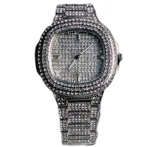 Techno Pave Silver Tone 42mm & Silver Face Band Studded Faux Diamond Mens Watch