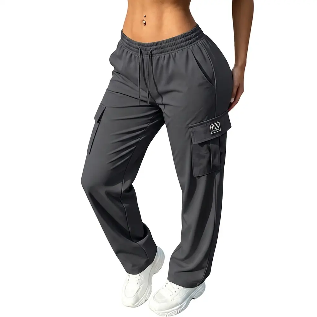 Casual Cargo Pants — Women’s casual cargo pants in beige with multiple functional pockets, a raw hem, an all-season comfortable fit, and casual cargo styling.