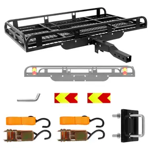 50"x28.3" Trailer Hitch Cargo Carrier, 500LBS Hitch Cargo Carrier with Ramp, Folding Aluminum Alloy Mobility Scooter Carrier, Wheelchair Carrier for Car with 2" Receiver & Reflective Strips for SUV, Truck, Pickup