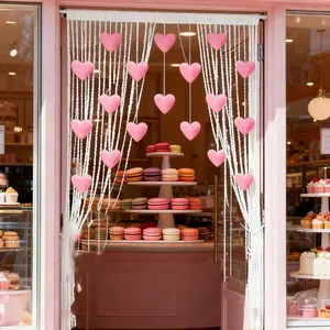 7pcs Plush Heart Door Hanging Decorations, Cute Princess Style Curtain, Adorable 3D Heart Wreath, Girl Room Decoration, Valentine's Day Gift, Hanging Ornament