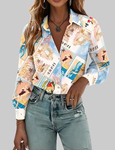 Zeagoo Womens Button Down Shirts Printed Long Sleeve Blouse Chic Collared Fitted Casual Tops Soft Fabric Feminine Patterned Blouse for Work Office Vacation - Womenswear, Shirts summerwins