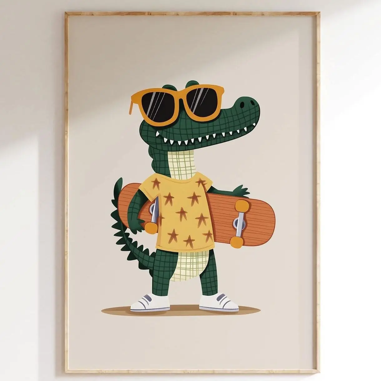 Cute Skateboarding Crocodile Wall Art for Kids Nursery Room Decor G