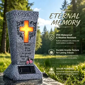 Solar Memorial Vase with LED Cross Light, Cemetery Grave Flower Holder, Waterproof Outdoor Tribute Decor for Loved Ones Remembrance