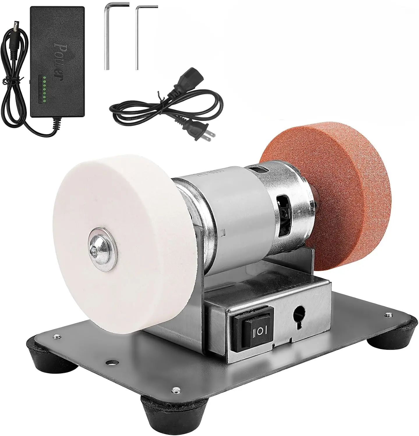 Mini Bench Grinder Speed 1000 RPM with 2 Wheels 7-Speed, Forward/Reverse Switch, Compact 6.3x3.9in, Multi-Purpose, Benchtop Sander, Electric Small Table Grinder