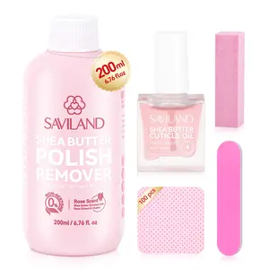 SAVILAND Plant-Based Nail Polish Remover Kit: Non-acetone Formula Shea Butter Rose Cuticle Oil Castor Oil Nourishing Nails Removing All Polish Types
