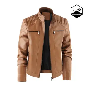 Men’s windproof leather jacket with zipper closure, solid color, sporty pilot motorcycle style, multifunctional outerwear, casual menswear