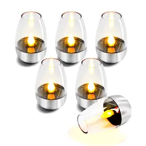 XTAUTO Solar Outdoor Waterproof Flickering Flameless Candles - 6 Pack Rechargeable LED Battery Operated Fake Faux Tea Lights for Wedding, Home, Party, Garden Decor