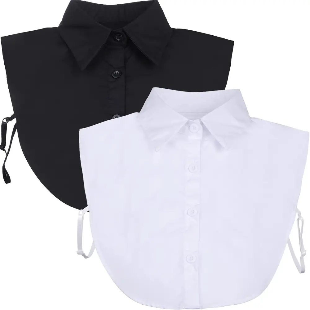 Unisex Cotton Mock Collar Dickey Tie - 2/4-Piece Detachable Collars, Cotton Material, Easy-to-Wear Elegant Uniform Accessory, Fade-Resistant, Breathable, Extended Straps, Soft Jacket Companion, Machine Washable, Plain Solid for Business Casual Wear