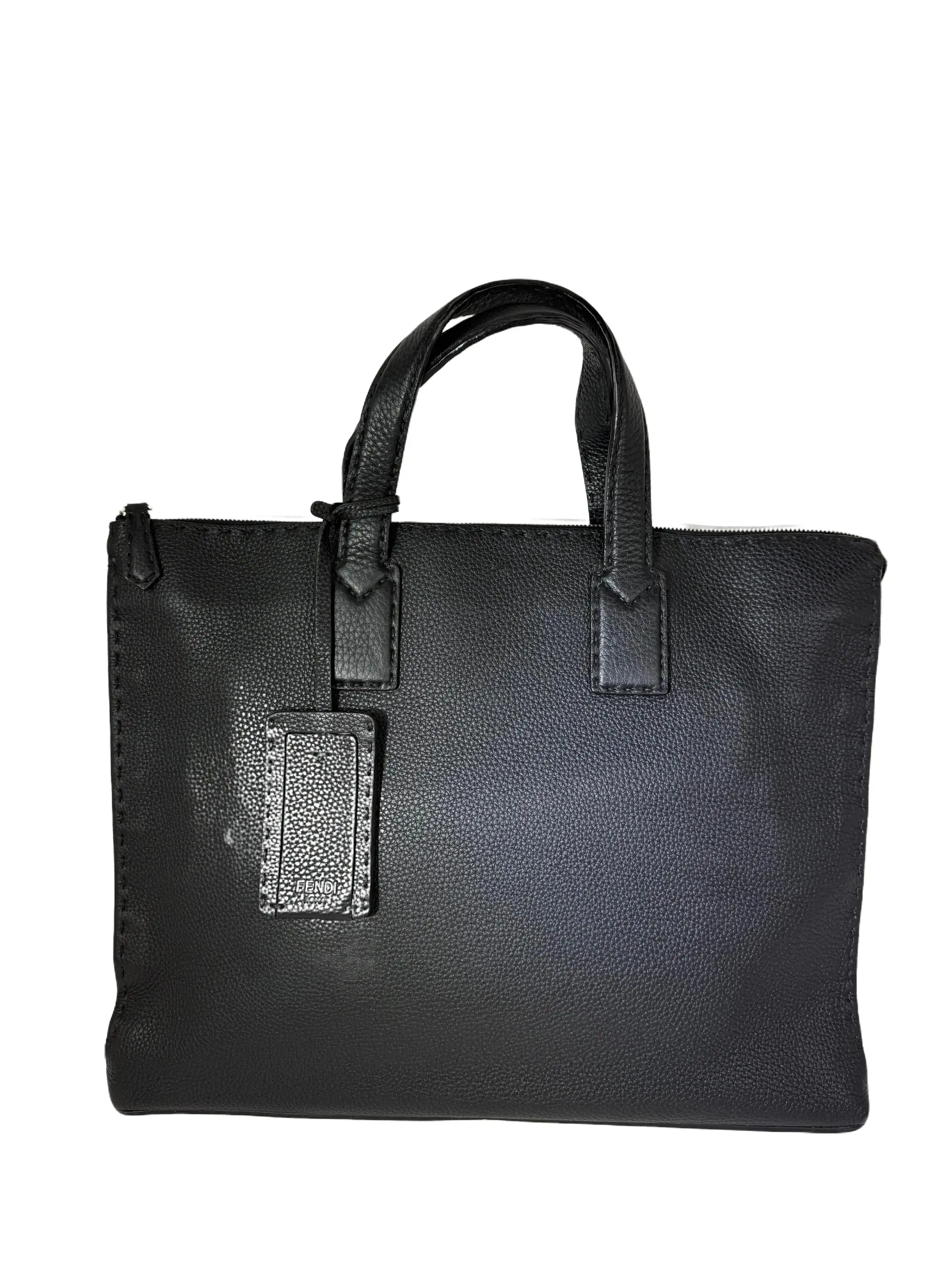 Pre-owned FENDI Leather Professional & Technology Bags Cuoio Romano Selleria Black Briefcase Attache Bag