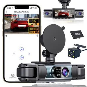 360° Driving Recorder Front and Rear View, 4-Channel, 5g WiFi, Night Vision, Wide-Angle, 24-Hour Parking Monitor, Supercapacitor, 64GB Card Included, WiFi Dash Cam