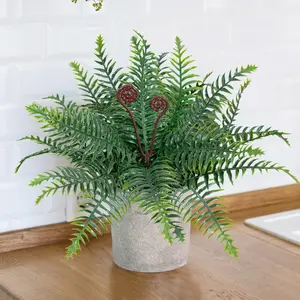 Artificial Boston Fern Potted Plants 15'', Fake Greenery Shrubs for Home Office, Indoor & Outdoor Decor, Living Room Desk Shelf Decoration, Indoor Faux Plant