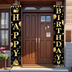 Birthday Banner, Gold Birthday Door Banner, Party Decoration, Welcome Banner, Indoor Outdoor Party Supplies, Polyester Material
