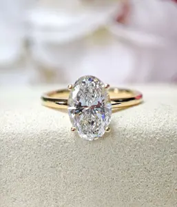 3CT Oval Cubic Zirconia Ring with Petal Setting in S925 Gold Plated