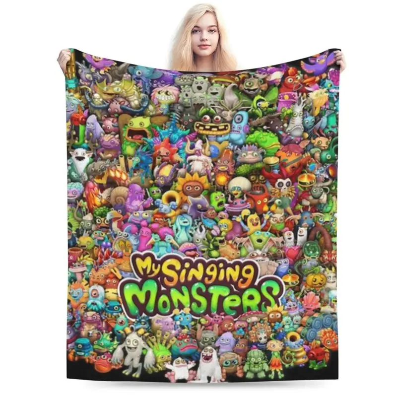 My Singing Monsters Character Soft Flannel Throw Blanket, Colorful Music Game Creature Art for Kids' Gaming Bedrooms and Family Lounges, Cozy Sofa Accent for Movie Nights & Birthday Holiday Gift for Children and Game Fans