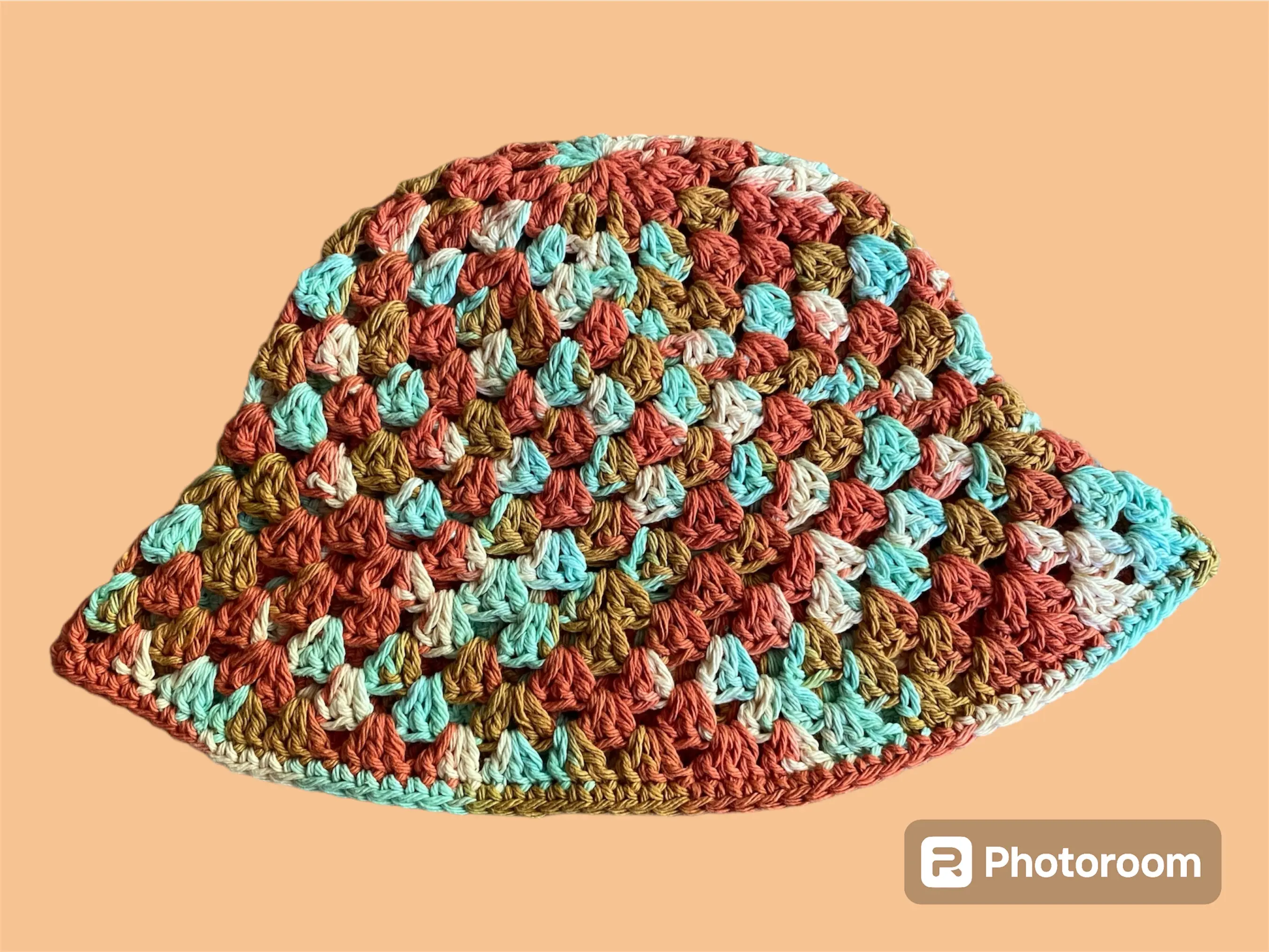 Unisex 100% Cotton Granny Stitch Bucket Hat - Beach Casual, Bucket Shape, Geometric Knit, Sunrise Ombre, Breathable Mesh, Unisex Wear