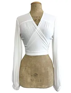 Solid White Drama Sleeve Babaloo Cropped Wrap Top