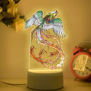 Phoenix Acrylic Night Light, Art Design for Office Home Bedroom Bedside Table, Christmas Gift, Indoor Creative Present, Mood Decorative Lights, Bedroom Decor Lamp