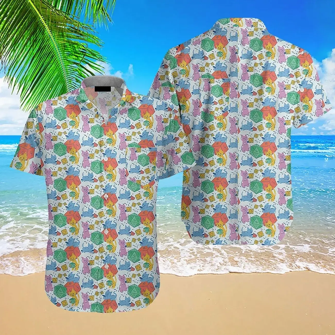 Dnd Cat Rolling Dice Small Hawaiian Shirt, 100% Woven Polyester Fabric, Casual Style 7