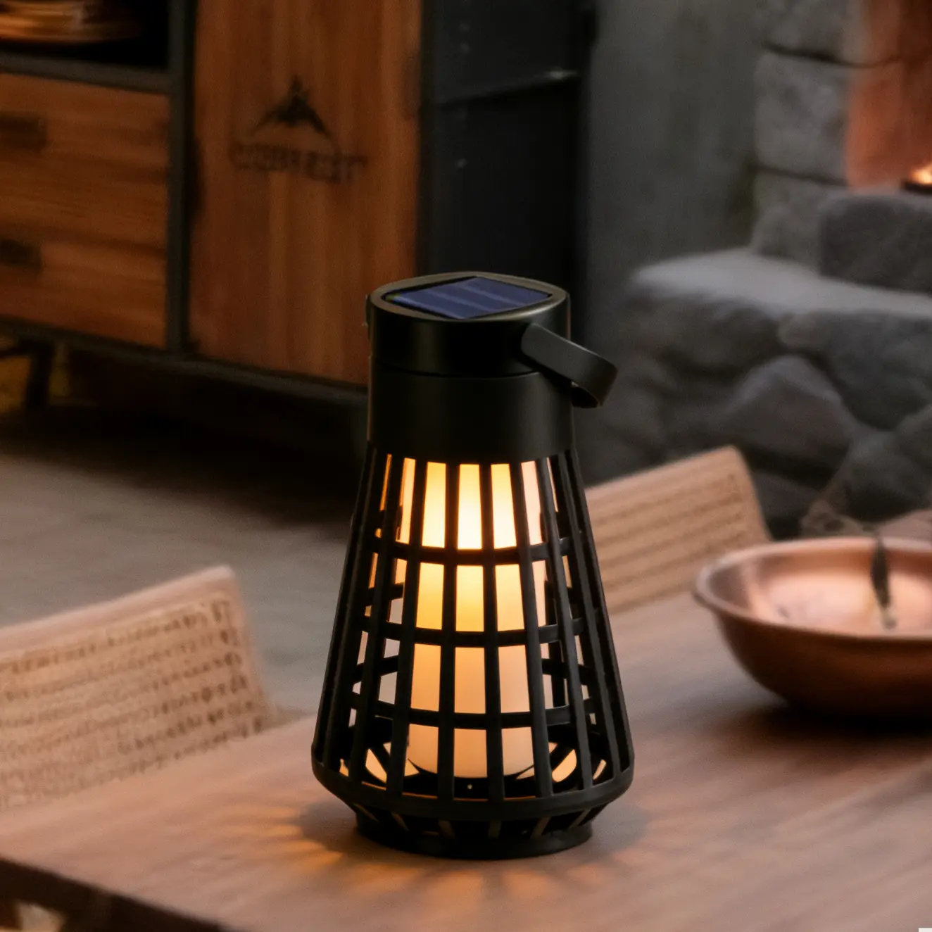Solar Energy Perforated Pattern Chandelier Waterproof Solar LED Lantern, Auto Dusk Sensor Warm White Decor Lamp, Hanging & Tabletop Light for Indoor Bedroom, Outdoor Gardens Yards Patios Porches Decoration