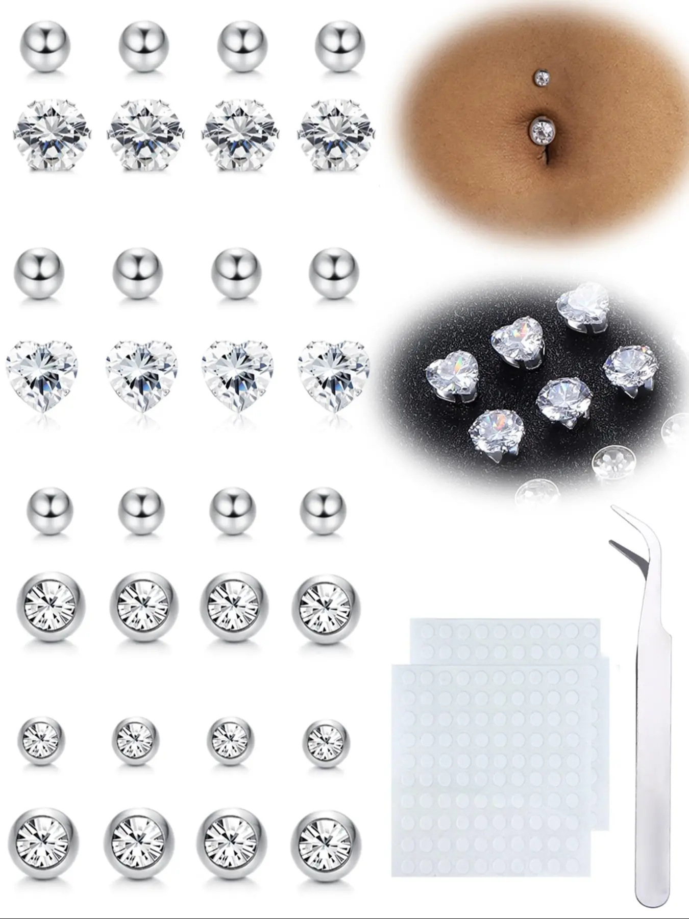 Shiny Cubic Zirconia Stick-On Belly Button Rings, Fashionable Fake Belly Ring, Non-piercing Body Jewelry for Women & Girls, Trendy All-match & Exquisite Jewelry for Birthday Gift, Wearable Jewelry, Body Jewellery