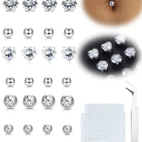 Shiny Cubic Zirconia Stick-On Belly Button Rings, Fashionable Fake Belly Ring, Non-piercing Body Jewelry for Women & Girls, Trendy All-match & Exquisite Jewelry for Birthday Gift, Wearable Jewelry, Body Jewellery