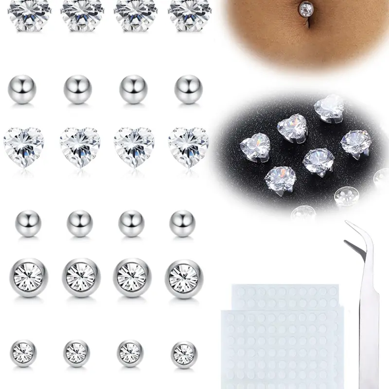 Shiny Cubic Zirconia Stick-On Belly Button Rings, Fashionable Fake Belly Ring, Non-piercing Body Jewelry for Women & Girls, Trendy All-match & Exquisite Jewelry for Birthday Gift, Wearable Jewelry, Body Jewellery