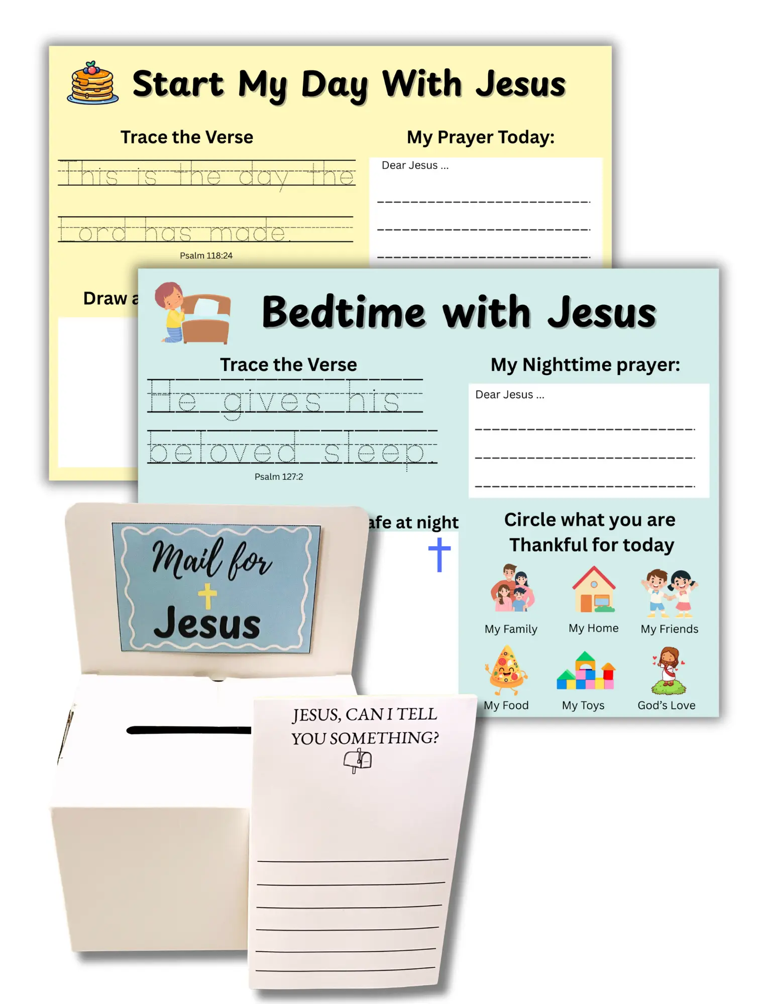 Christian Morning Routine Worksheets + Prayer Box for Kids | Faith Habit Kit & Letters to Jesus Mailbox | Homeschool Routine Bundle