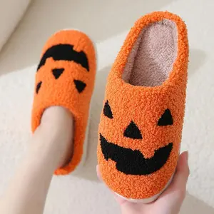 Spooky Slides Halloween Slippers  Lantern Pumpkin Soft Plush Cozy Open Toe Indoor Outdoor Fuzzy Slippers Gifts For Girls Women Girlfriend Men