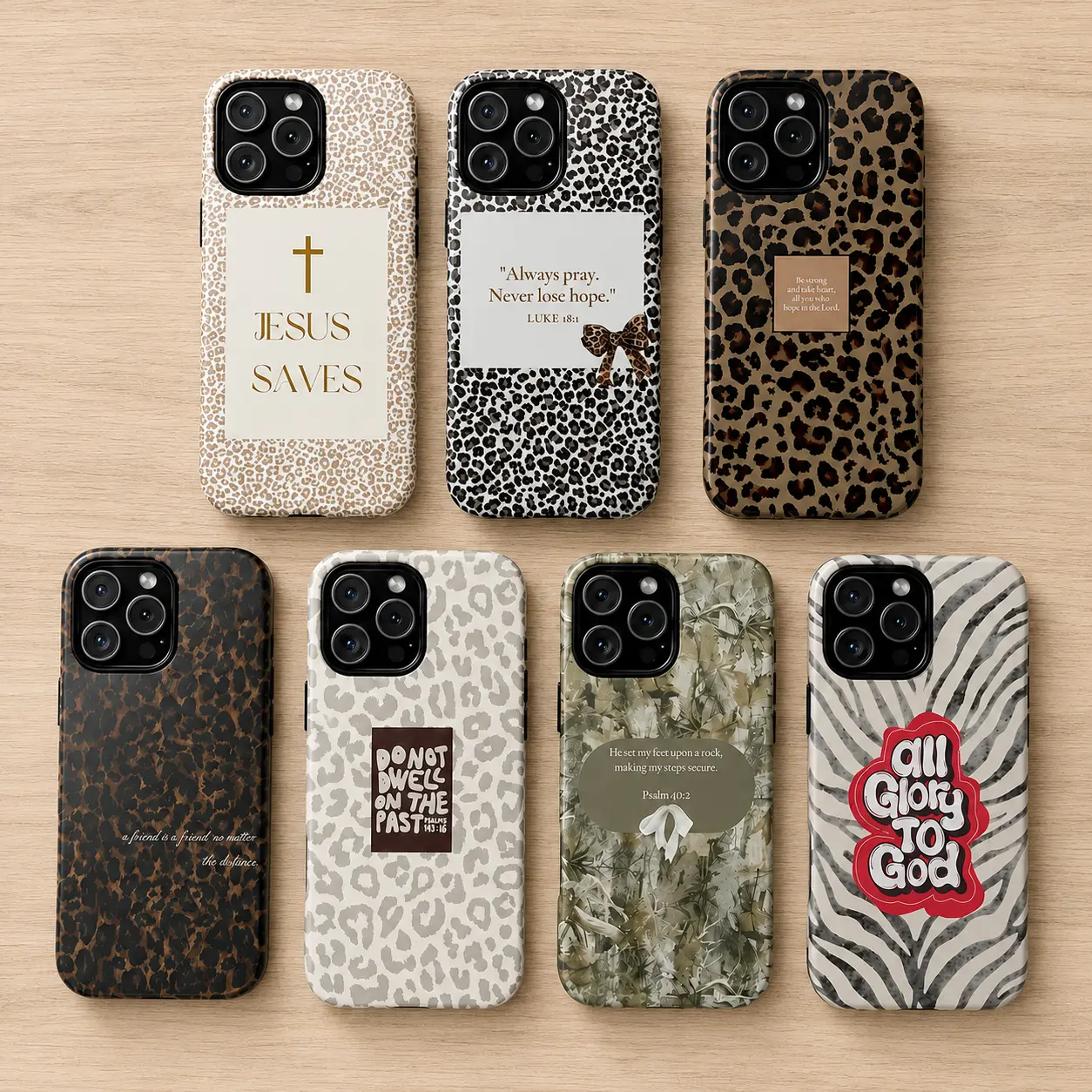 Jesus Saves Leopard Luxe Case Faith Statement Neutral Glam Love God iPhone 17 16 15 14 13 12 11 X Plus Air Pro Max Pro Tough Phone Case For Boys & Girls Spooky Late Night