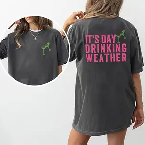 It's Day Drinking Weather Shirt, Day Drinking Tee, Holiday Beach Party Shirt, Summer Vibes Graphic Printed T-shirt, Summer Vacation T-Shirt, Cotton Fabric Comfort Shirt For Women, Women's Tops, Womenswear Cotton Fabric Relaxed Fit Chic Style
