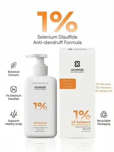 UCHOIZE S2 Balance Anti-Dandruff Shampoo with 1% Selenium Disulfide Sulfate-Free, Fragrance-Free, No Preservatives or Dyes, for Flaky & Oily Scalp, Itchy Scalp Relief, Seborrheic Dermatitis-Prone, Daily Use for Men & Women, 280ml