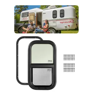 VEVOR Vertical RV Window,  12" W x 22" H Tinted Sliding RV Window with Net Screen & Trim Ring, Fit 15/16" - 1 3/4" Thickness Wall, RV Window Replacement for Teardrop Cargo Trailer Camper, DOT Approved