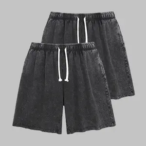 2-Pack Viral TikTok Unisex Vintage Washed Cotton Heavy-Weight Athletic Shorts | Elastic Waistband with Drawstring & Pockets | Perfect for Fitness, Training & Jogging