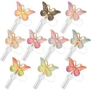 10 count for  Straw Topper, 10mm Glitter Straw Cover Cap for  30&40 Oz Tumbler, Funny Tip Covers,  Tumbler Accessories (Butterfly A)