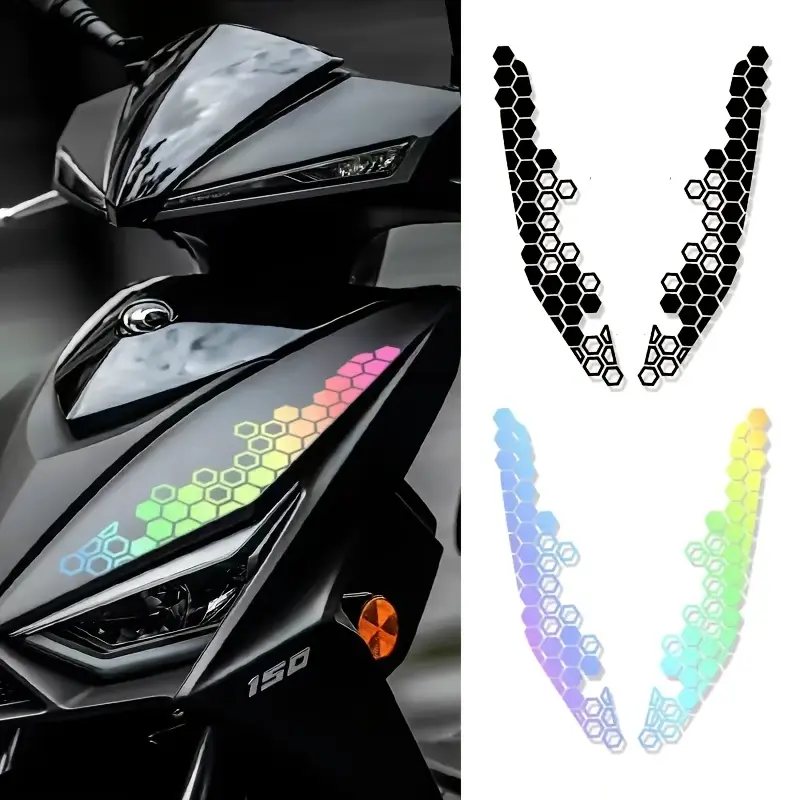 2PCS/SET For Motorcycle Accessories, Decal Sticker, Industrial-Style Backpacks, Honeycomb Pattern + Multi-Color/Laser Creative Design, Nail Industrial Tech Style Easily, Eye-Catching & Show Cool Attitude of Loving Geometric Industrial Elements