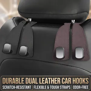 4 Counts Car Seat Headrest Hook, Improved Car Seat Back Double Hooks for Kids' Toys Hats Masks Sunglasses, Soft Gentle Faux Leather-YY1