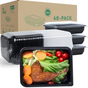 YANGRUI To Go Containers, 40 Pack (40 Trays + 40 Lids) 48oz BPA Free Reusable Take Out Box Shrink Wrap Machine Washable Meal Prep Container
