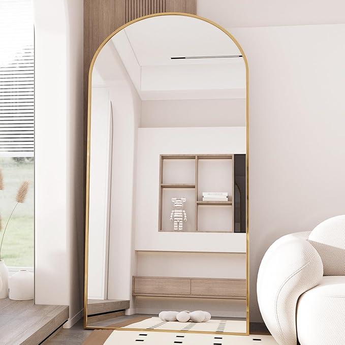 71"x26" Arch Full Length Mirror, Wall Mirror Floor Mirror with Stand Hanging or Leaning, Aluminum Alloy Frame Full Body Mirror for Bedroom, Dressing Room, Gold